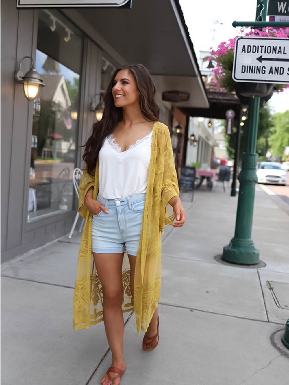 Lush Yellow Floral Lace Sheer Kimono Cover-Up - Picture 4 of 6